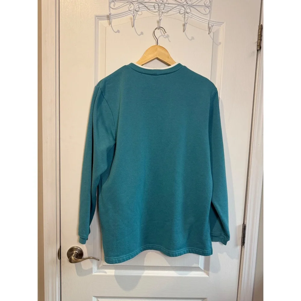 Blair Women's Medium Embroidered Floral Sweatshirt Blue Cottagecore Crewneck